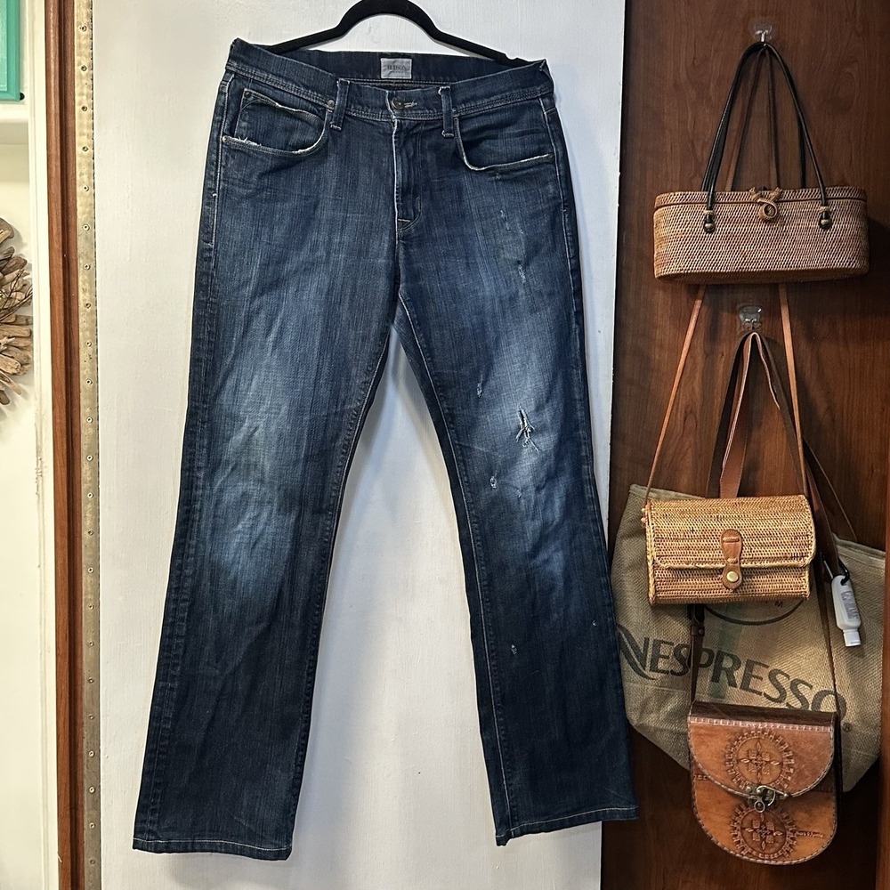 HUDSON JEANS Mens 32"x32" Distressed Boot Cut Dark Wash Modest Stretch Western‎